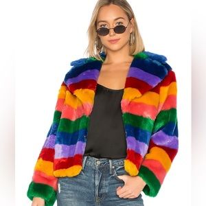 Alice and Olivia Rainbow Thora Faux Fur Jacket